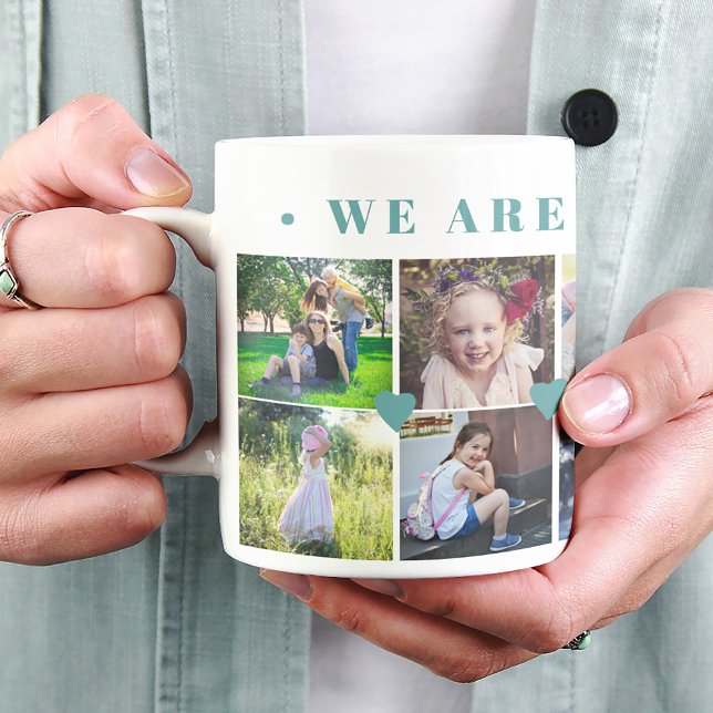 12 Foto Collage Familienname und grüne Herzen Kaffeetasse (Von Creator hochgeladen)