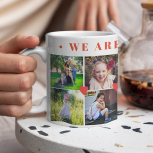 12 Foto Collage Familienname und rote Herzen Kaffeetasse