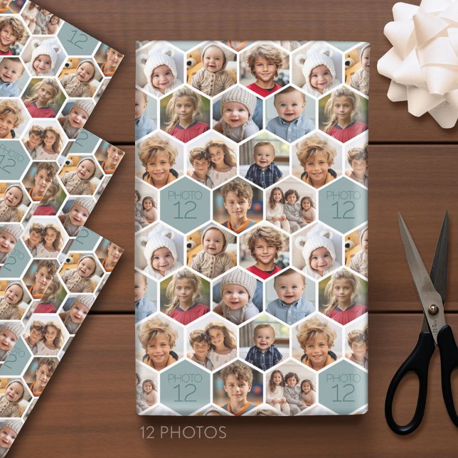 12 Foto Collage - Funky hexagon Honeycomb Muster Geschenkpapier Set (Custom Photo Wrapping Paper)