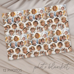 12 Foto-Collage - funky hexagonale Wabenstruktur Fleecedecke