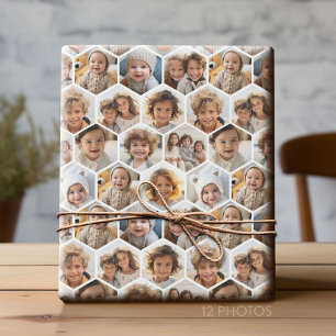 12 Foto-Collage - funky hexagonale Wabenstruktur Geschenkpapier