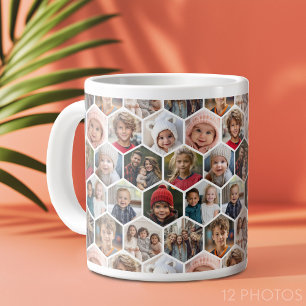 12-Foto-Collage - funky Sechseck-Muster Jumbo-Tasse