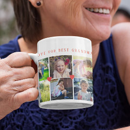 12 Foto Collage LIEBE für BEST GRANDMA Red Script Kaffeetasse