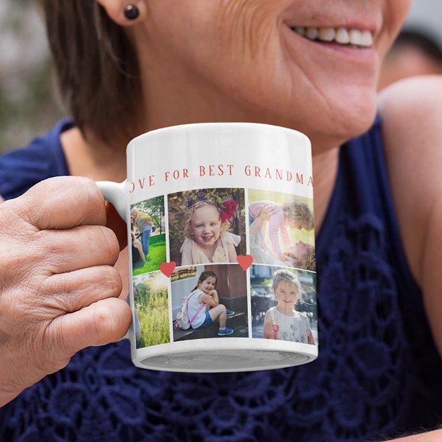 12 Foto Collage LIEBE für BEST GRANDMA Red Script Kaffeetasse (Von Creator hochgeladen)
