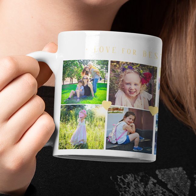 12 Foto Collage LIEBE für BEST MAMA Gelbe Herzen Kaffeetasse (Von Creator hochgeladen)