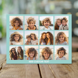 12-Foto-Collage mit aquafarbenem Hintergrund Postkarte