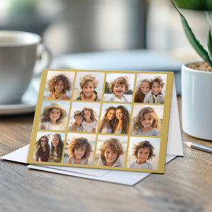 12-Foto-Collage mit goldenem Hintergrund Karte