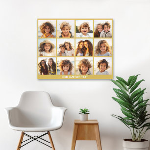 12-Foto-Collage mit goldenem Hintergrund Leinwanddruck