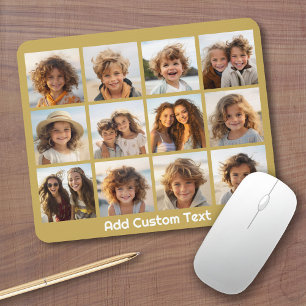 12-Foto-Collage mit goldenem Hintergrund Mousepad