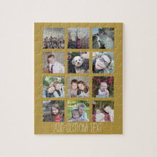 12-Foto-Collage mit goldenem Hintergrund Puzzle