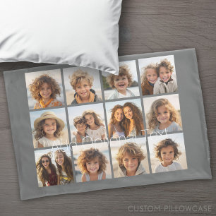 12 Foto-Collage mit individuellem Hintergrund Grau Kissenbezug