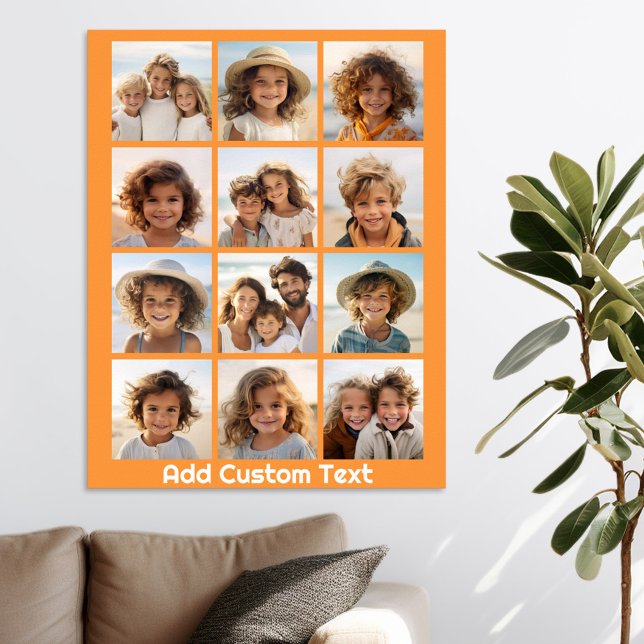 12-Foto-Collage mit orangefarbenem Hintergrund Poster (Personalized Poster - Add your photos and text)