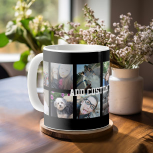 12-Foto-Collage mit schwarzem Hintergrund Kaffeetasse
