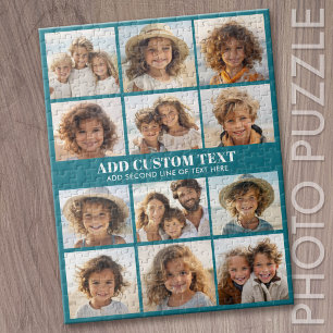 12-Foto-Collage - modernes blau-weißes Raster Puzzle