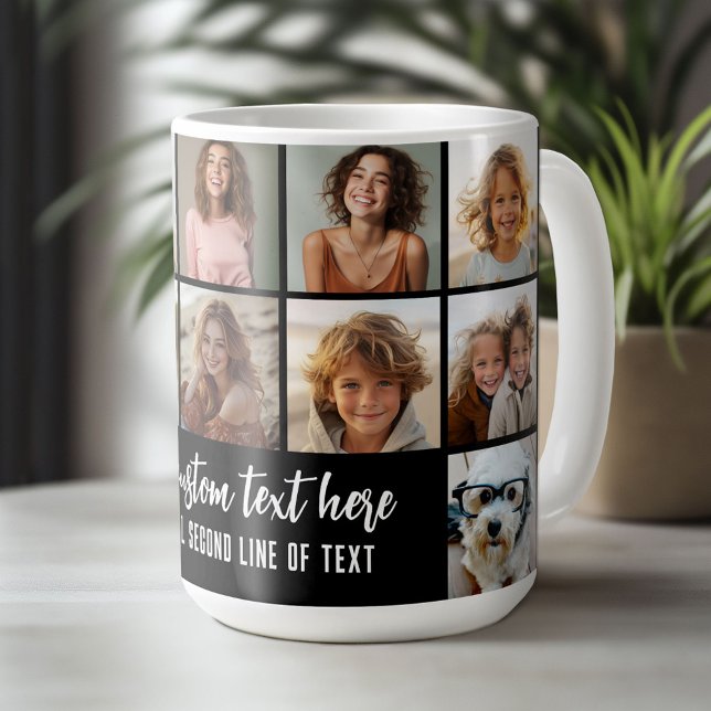 12-Foto-Collage-Raster - 2 Textfelder - schwarz we Kaffeetasse (Custom Photo Mug)