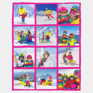 12 Foto Grid Collage Hot Pink Fleecedecke