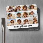12 Foto Grid Collage - weiß - Mod Type Black Magnet<br><div class="desc">Ein einfaches Foto-Raster mit 3 Zeilen und 4 Spalten von Fotos. 6 Foto sind quadratisch, die restlichen 6 Foto sind horizontal/landschaftlich. Das Design ist modern und minimalistisch und bietet einen einfachen, rückwärts gerichteten Schriftart, um unten Text hinzuzufügen. Machen Sie personalisierte Urlaubsmagnete oder machen Sie ein Geschenk, das ein Gitter von...</div>