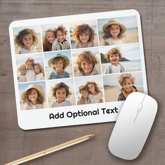 12 Foto Grid Collage - weiß - Mod Type Black Mousepad (Personalized mouse pad with your photos and text)