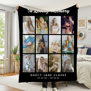 12 Foto Grid 'In Loving Memory' Memorial Fleecedecke