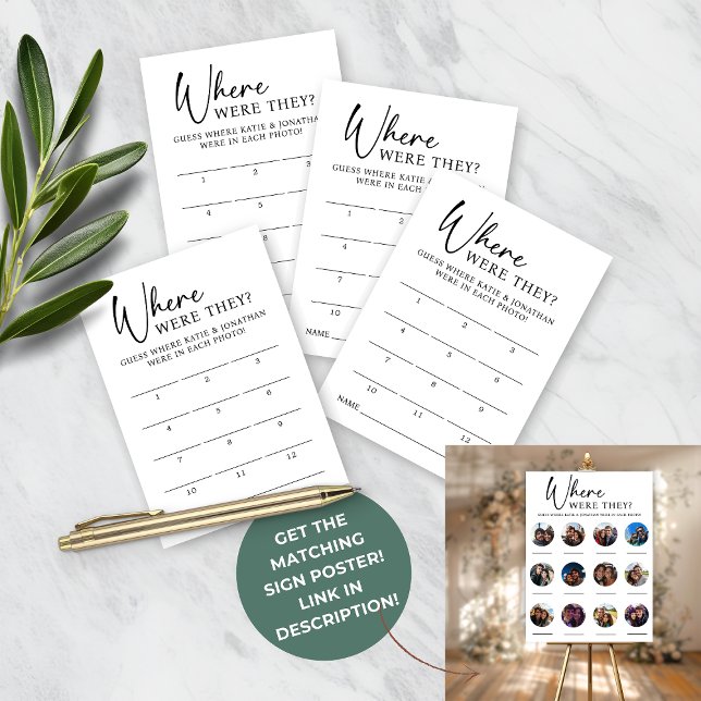 12 Foto, in dem sie Guess Card spielen Mitteilungskarte (12 Photo Where Were They Game Guess Cards)