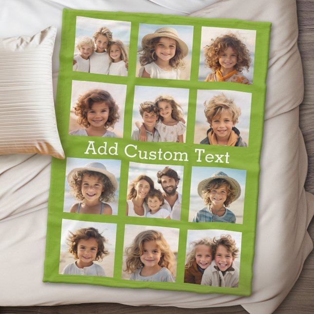 12 Foto Instagram Collage Lime Green Background Fleecedecke (12 Photo personalized blanket)