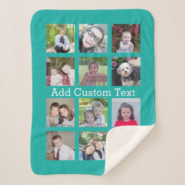 12 Foto Instagram Collage mit blauem Hintergrund Sherpadecke (Vorderseite)