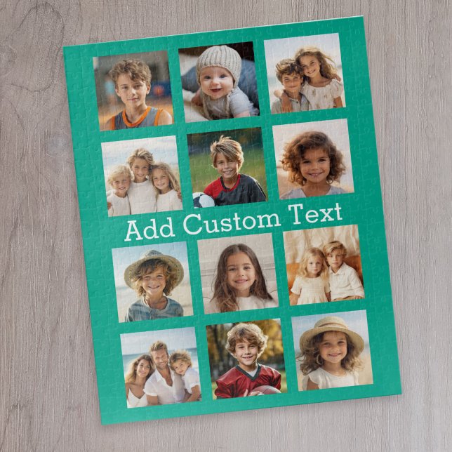 12 Foto Instagram Collage mit grünem Hintergrund Puzzle (12 photo personalized puzzle)