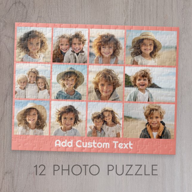 12 Foto Instagram Collage mit Korallenhintergrund Puzzle (Add 12 photos to this coral custom jigsaw puzzle)