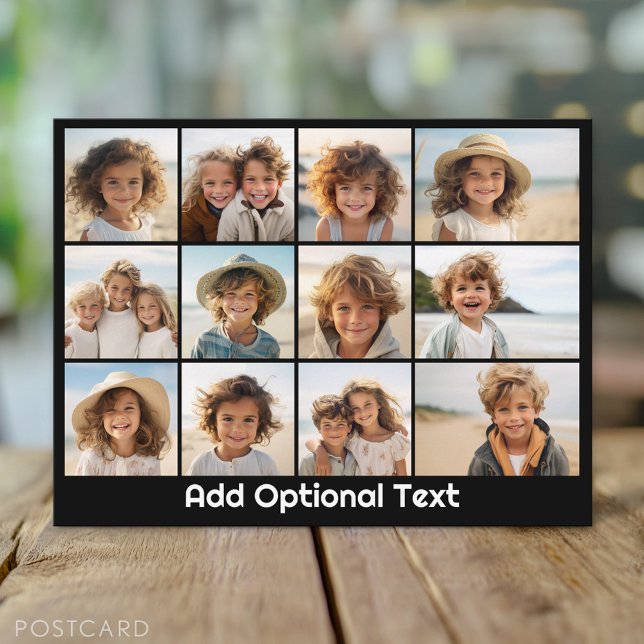 12 Foto Instagram Collage mit optionalem Text Postkarte (Custom Personalized Photo Collage Postcard)