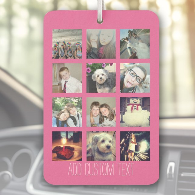12 Foto Instagram Collage mit rosa Hintergrund Autolufterfrischer (Custom Air Freshener with Photo Collage)