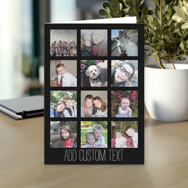 12 Foto Instagram Collage mit schwarzem Hintergrun Karte (Custom Greeting Card with Photo)