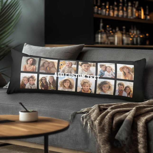 12 Foto Instagram Collage mit schwarzem Hintergrun Seitenschläferkissen (Custom Photo Collage and Monogram Body Pillow)