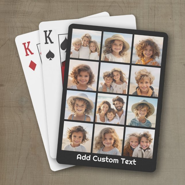12 Foto Instagram Collage mit schwarzem Hintergrun Spielkarten (Personalized playing cards with a fun photo collage)