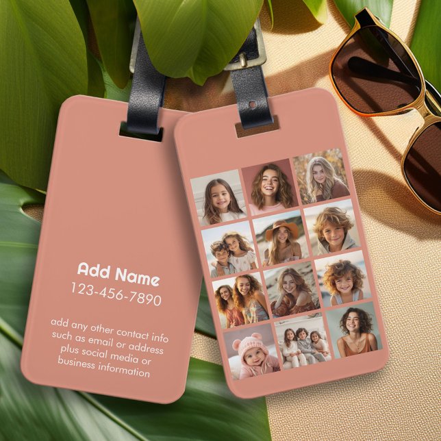 12 Foto Instagram Collage - Pastel Coral Rose Gepäckanhänger (Personalized Luggage Tag)