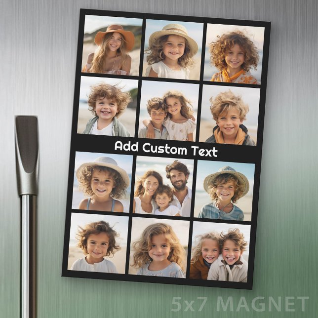 12 Foto Instagram Collage Schwarz mit Text Magnet (Photo Magnet Sheet - 5 inches x 7 inches)