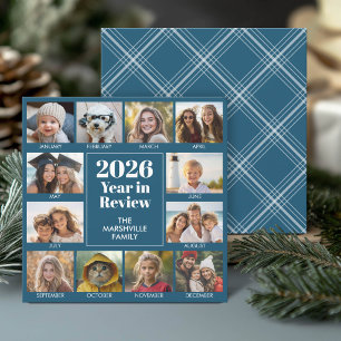 12-Foto-Jahresrückblick - 2026 Blau Feiertagskarte