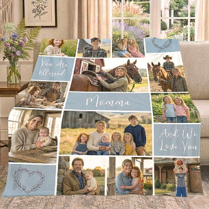 12 Foto-Mutter-Name Chic Boho Blau Andenken Fleecedecke