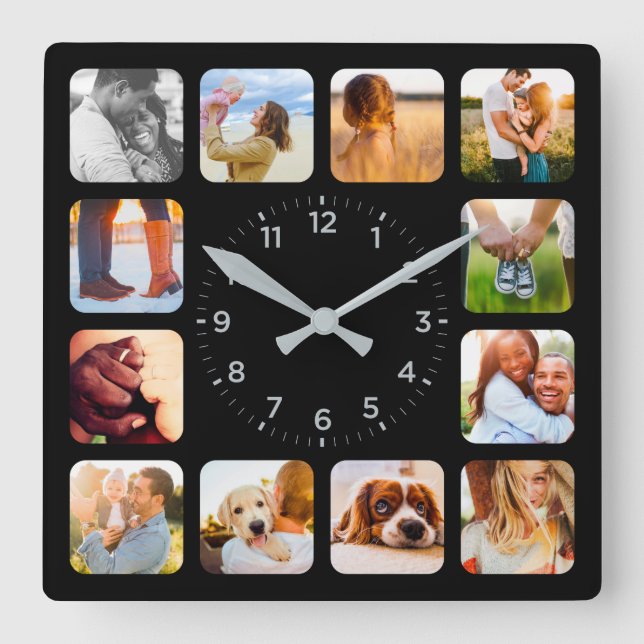 12 Foto Runded Black Wall Clock Quadratische Wanduhr (Vorderseite)