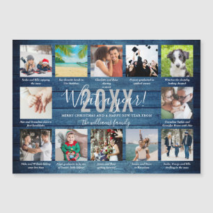 12 Foto-Unterschriften Was für ein Jahr Blau Holz  Magnetkarte