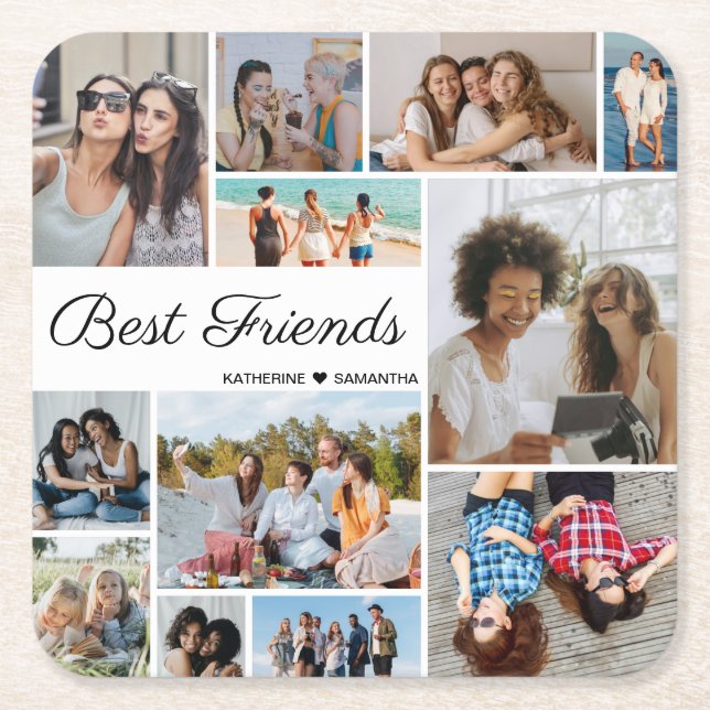 12 Fotocollage Beste Freunde für immer Rechteckiger Pappuntersetzer (Vorderseite)