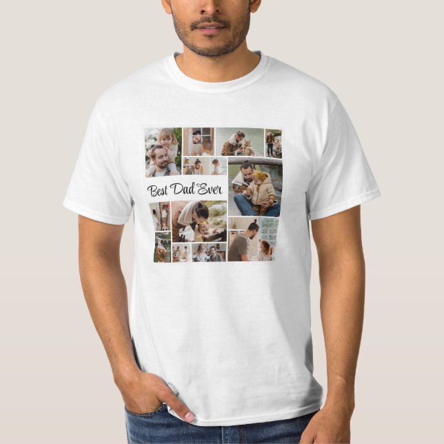12 FotoCollage Bester Vater für Männer T-Shirt (Vorderseite)