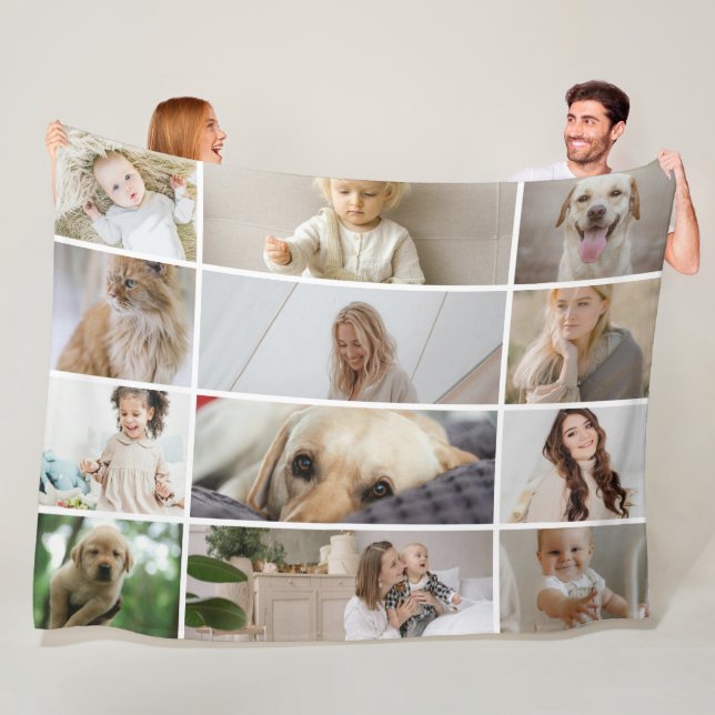 12 FotoCollage Family Personalisiert Fleecedecke (Beispiel)