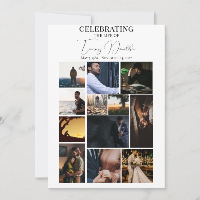 12 FotoCollage feiert Lebensbeerdigung Einladung (Vorderseite)