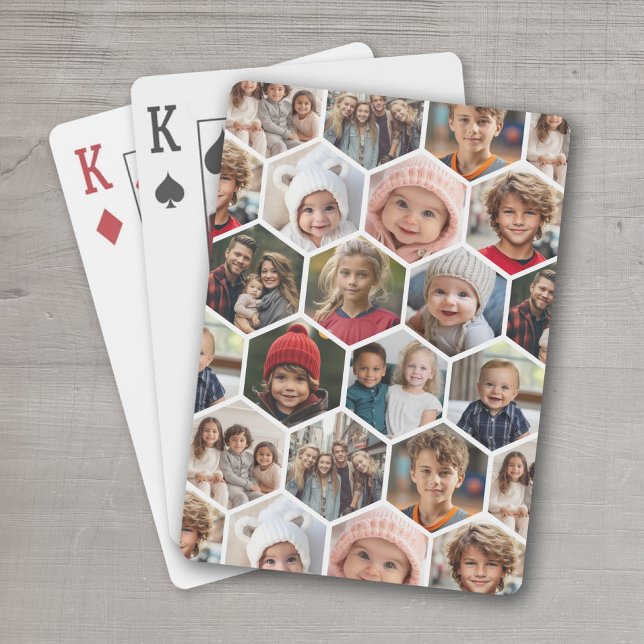 12 FotoCollage - Funky Hexagon Muster Spielkarten (Personalized Playing Cards - add your photos and text)