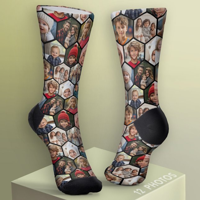 12 FotoCollage - funky hexagon - Random Muster Socken (Custom Face Socks - Add Your Photo)