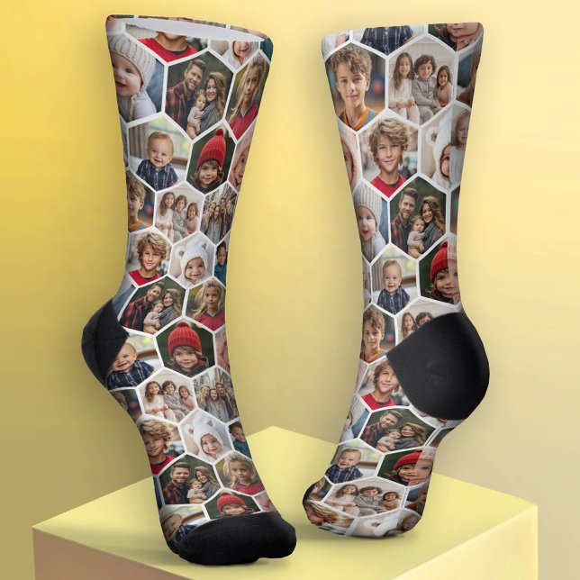 12 FotoCollage - funky hexagon - Random Muster Socken (Custom Socks with Photo Collage)