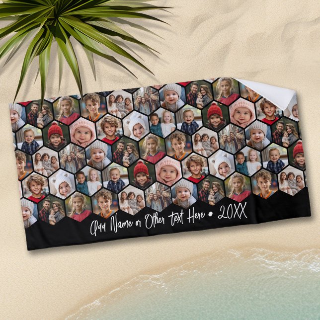 12 FotoCollage - funky hexagon - Random Muster Strandtuch (Personalized Beach Towel - Add Photos and Text)