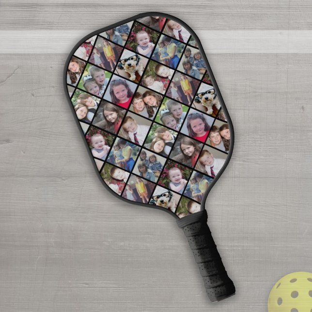 12 FotoCollage im Diamantmuster - Schwarz Pickleball Schläger (Von Creator hochgeladen)