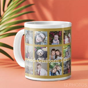 12 FotoCollage mit Gold Hintergrund Jumbo-Tasse