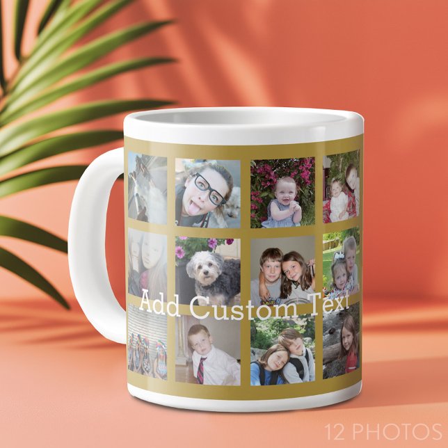 12 FotoCollage mit Gold Hintergrund Jumbo-Tasse (12 photo personalized coffee mug)
